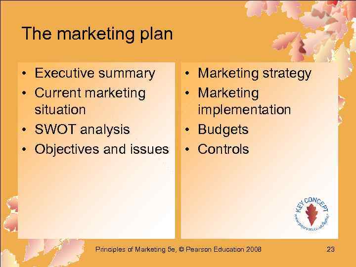 The marketing plan • Executive summary • Current marketing situation • SWOT analysis •