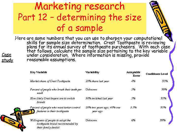 Marketing research Part 12 – determining the size of a sample Here are some