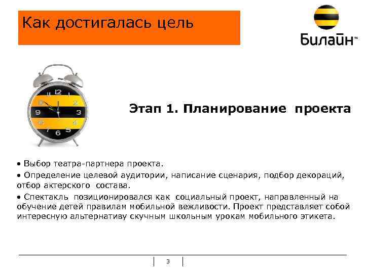 Как достигалась цель Этап 1. Планирование проекта • Выбор театра-партнера проекта. • Определение целевой