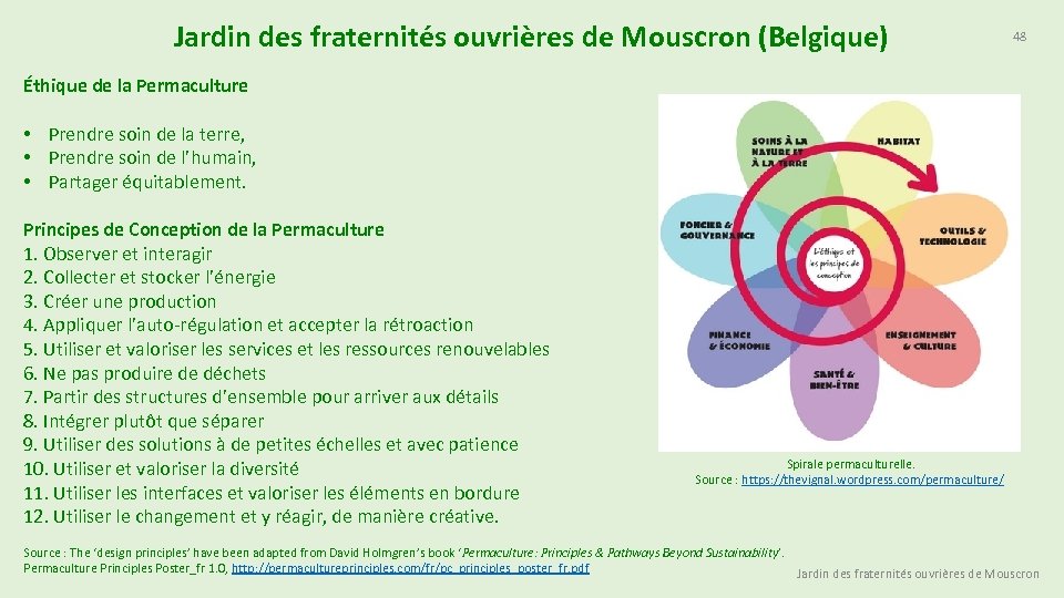 Jardin des fraternités ouvrières de Mouscron (Belgique) 48 Éthique de la Permaculture • Prendre