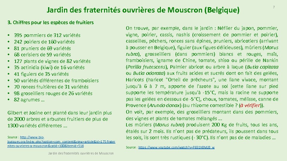 Jardin des fraternités ouvrières de Mouscron (Belgique) 3. Chiffres pour les espèces de fruitiers
