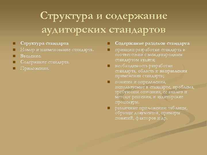 Структура и содержание аудиторских стандартов n n n Структура стандарта Номер и наименование стандарта.