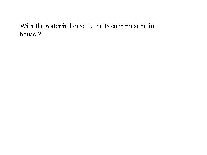 With the water in house 1, the Blends must be in house 2. 