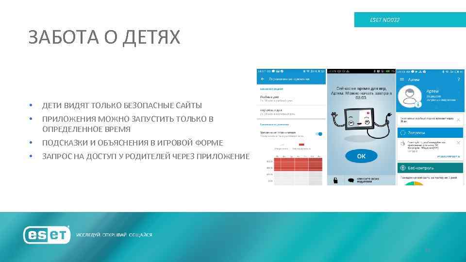 ESET NOD 32 ЗАБОТА О ДЕТЯХ • • ДЕТИ ВИДЯТ ТОЛЬКО БЕЗОПАСНЫЕ САЙТЫ •