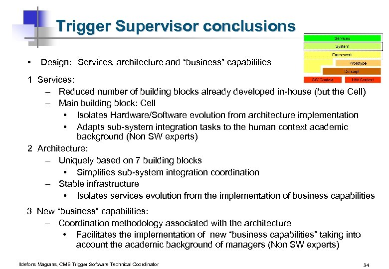 Trigger Supervisor conclusions • Design: Services, architecture and “business” capabilities 1 Services: – Reduced