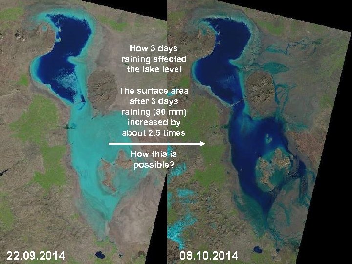 How 3 days raining affected the lake level The surface area after 3 days