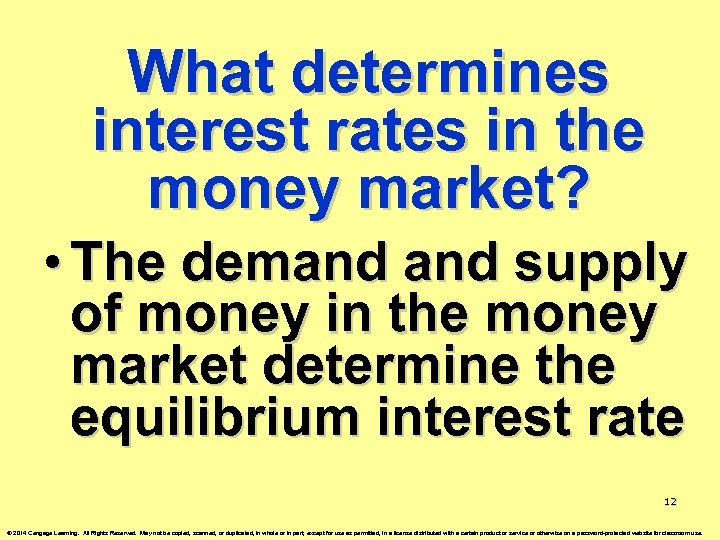 What determines interest rates in the money market? • The demand supply of money