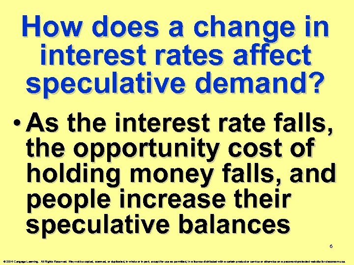 How does a change in interest rates affect speculative demand? • As the interest