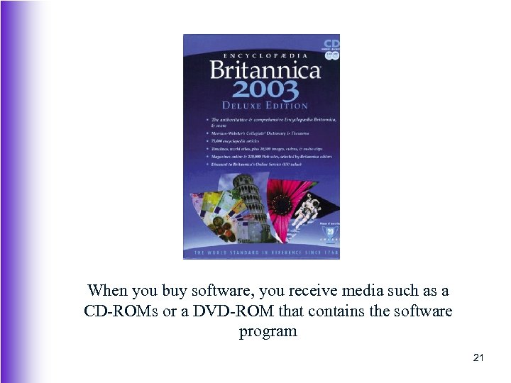 When you buy software, you receive media such as a CD-ROMs or a DVD-ROM