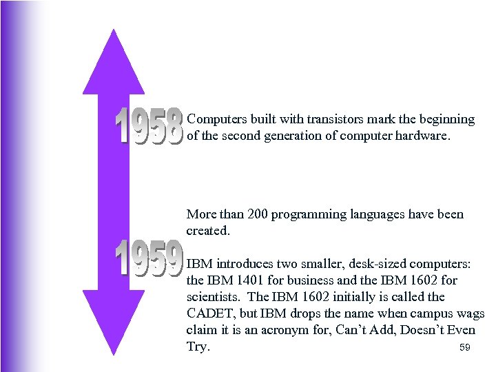 Computers built with transistors mark the beginning of the second generation of computer hardware.