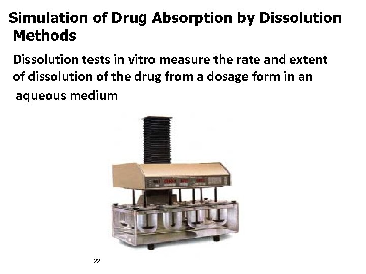 Simulation of Drug Absorption by Dissolution Methods Dissolution tests in vitro measure the rate