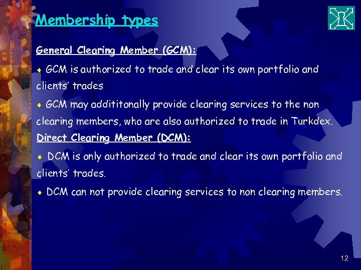 Membership types General Clearing Member (GCM): ¨ GCM is authorized to trade and clear