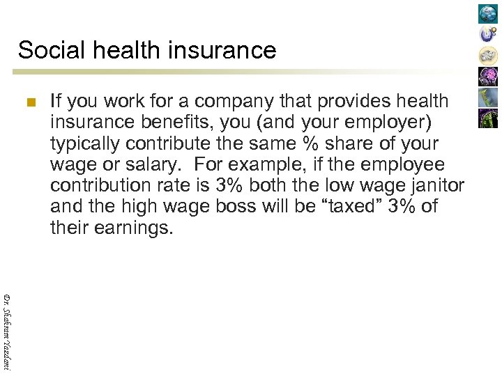 Social health insurance n If you work for a company that provides health insurance