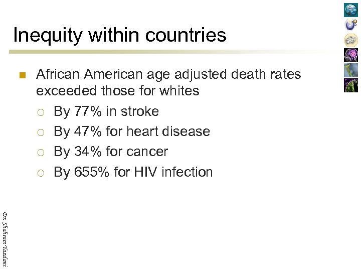 Inequity within countries n African American age adjusted death rates exceeded those for whites