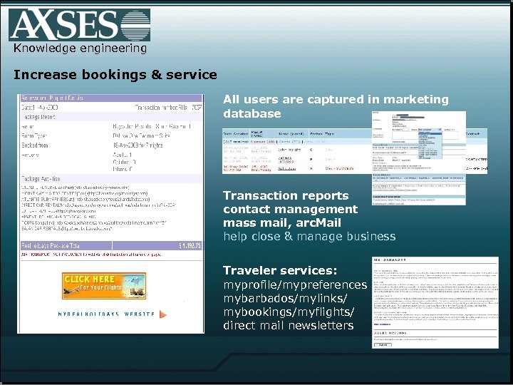 Knowledge engineering Increase bookings & service . All users are captured in marketing database