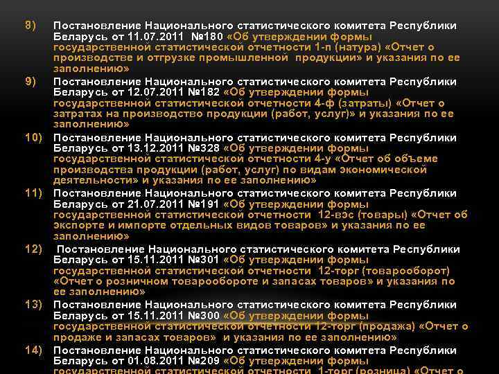 8) 9) 10) 11) 12) 13) 14) Постановление Национального статистического комитета Республики Беларусь от