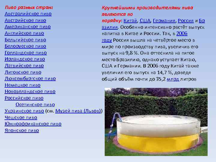 Пиво разных стран: Крупнейшими производителями пива Австралийское пиво являются по Австрийское пиво порядку: Китай,