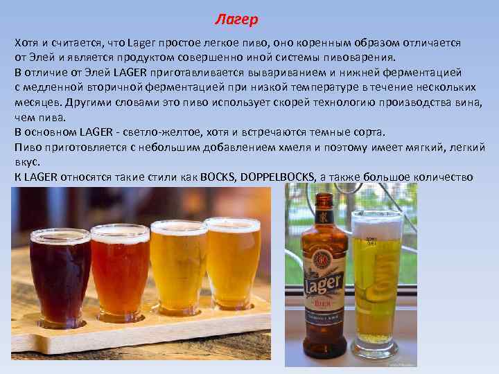 Лагер Хотя и считается, что Lager простое легкое пиво, оно коренным образом отличается от