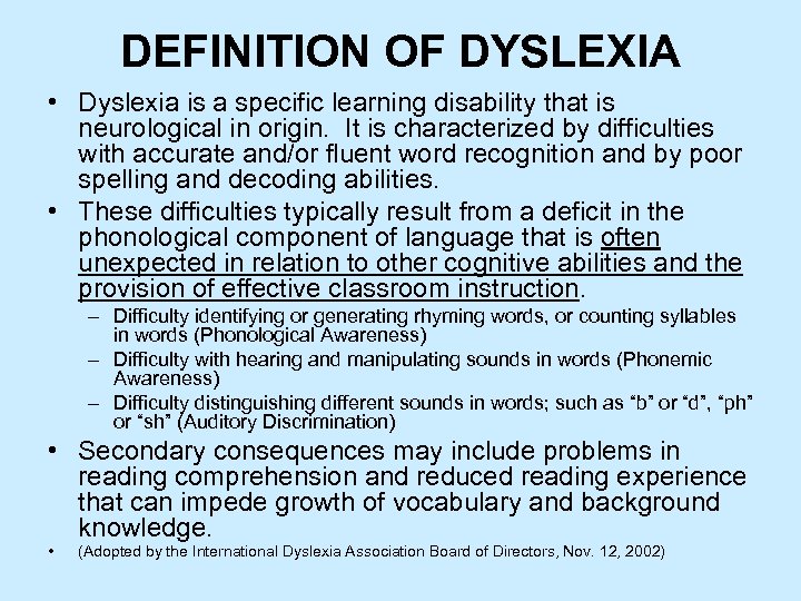 Dyslexia Overview Presented by JW Fulton