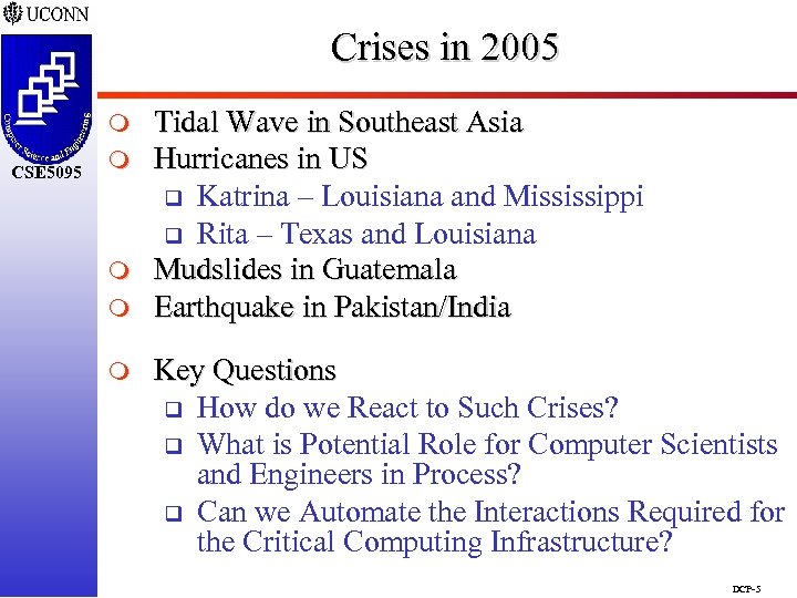 Crises in 2005 m CSE 5095 m m Tidal Wave in Southeast Asia Hurricanes