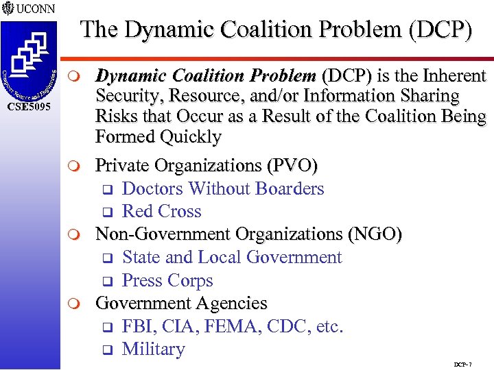 The Dynamic Coalition Problem (DCP) m CSE 5095 m m m Dynamic Coalition Problem