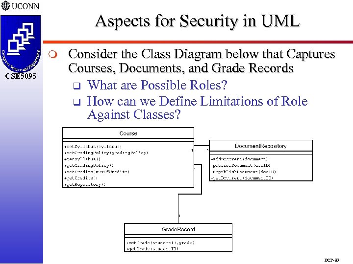 Aspects for Security in UML m CSE 5095 Consider the Class Diagram below that