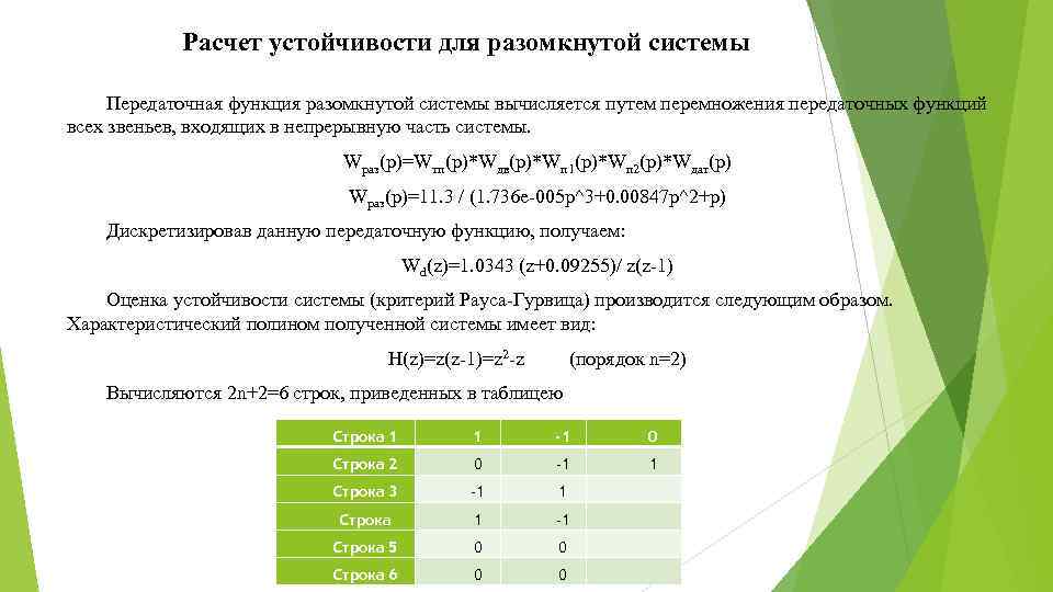 Расчет устойчивости для разомкнутой системы Передаточная функция разомкнутой системы вычисляется путем перемножения передаточных функций