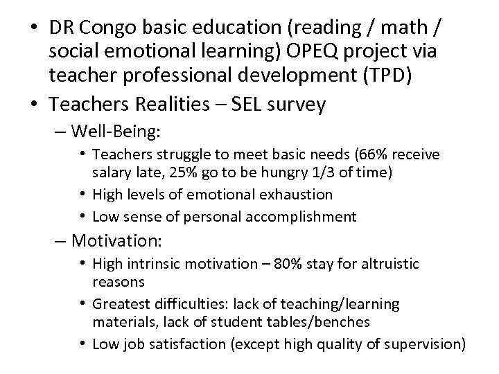  • DR Congo basic education (reading / math / social emotional learning) OPEQ