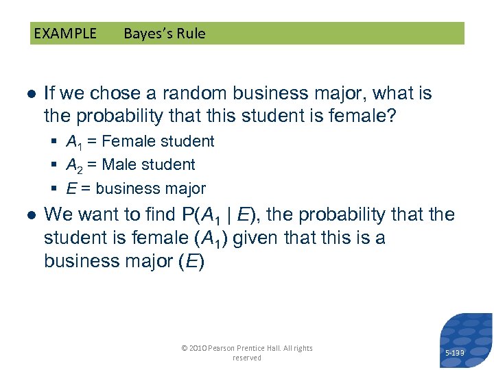 EXAMPLE Bayes’s Rule ● If we chose a random business major, what is the