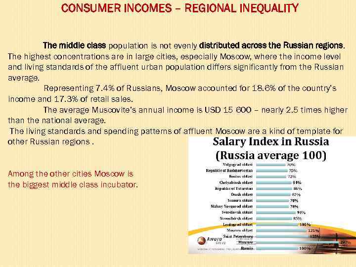 CONSUMER INCOMES – REGIONAL INEQUALITY The middle class population is not evenly distributed across
