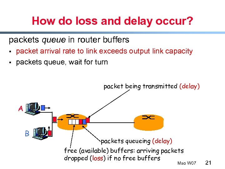 How do loss and delay occur? packets queue in router buffers § § packet