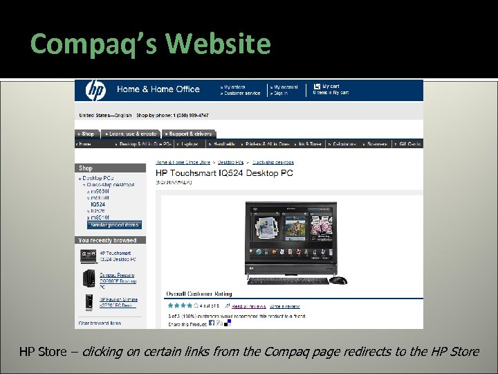 Compaq’s Website HP Store – clicking on certain links from the Compaq page redirects
