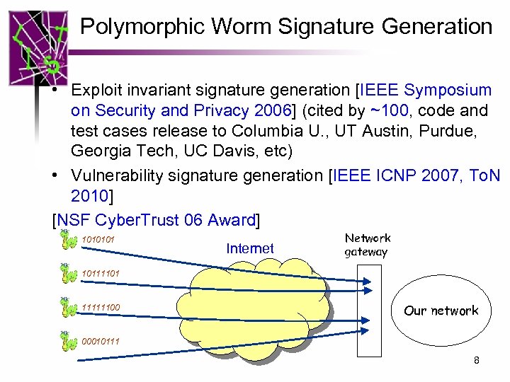 Polymorphic Worm Signature Generation • Exploit invariant signature generation [IEEE Symposium on Security and