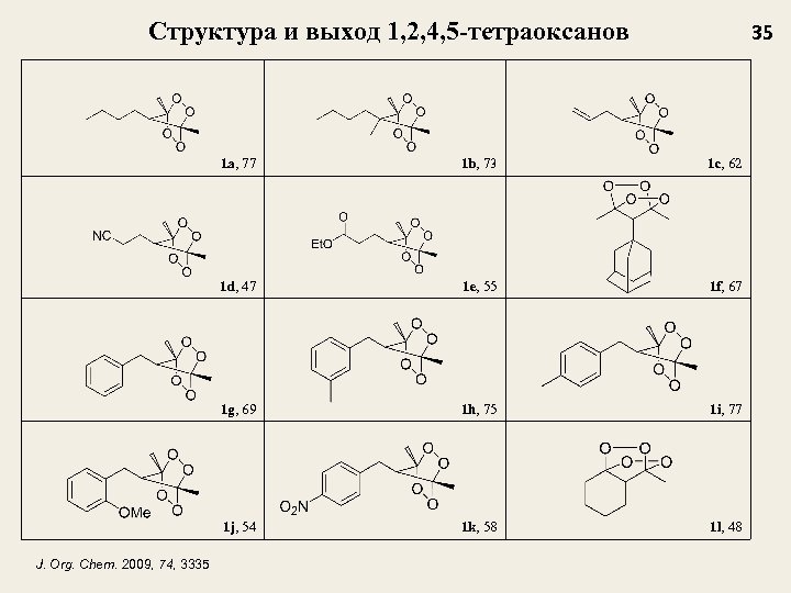 Структура и выход 1, 2, 4, 5 -тетраоксанов 35 1 a, 77 1 c,