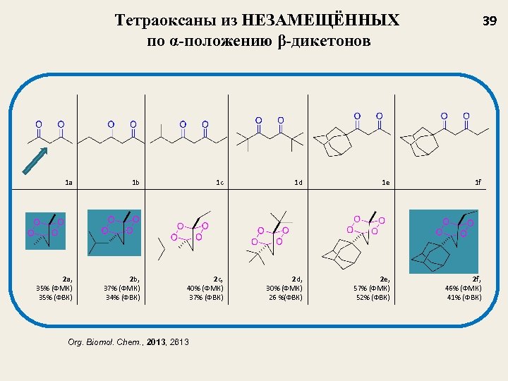 Тетраоксаны из НЕЗАМЕЩЁННЫХ по α-положению β-дикетонов 39 1 a 1 b 1 c 1