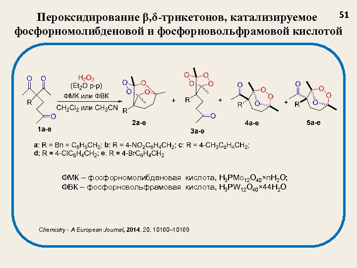 51 Пероксидирование β, δ-трикетонов, катализируемое фосфорномолибденовой и фосфорновольфрамовой кислотой ФМК – фосфорномолибденовая кислота, H