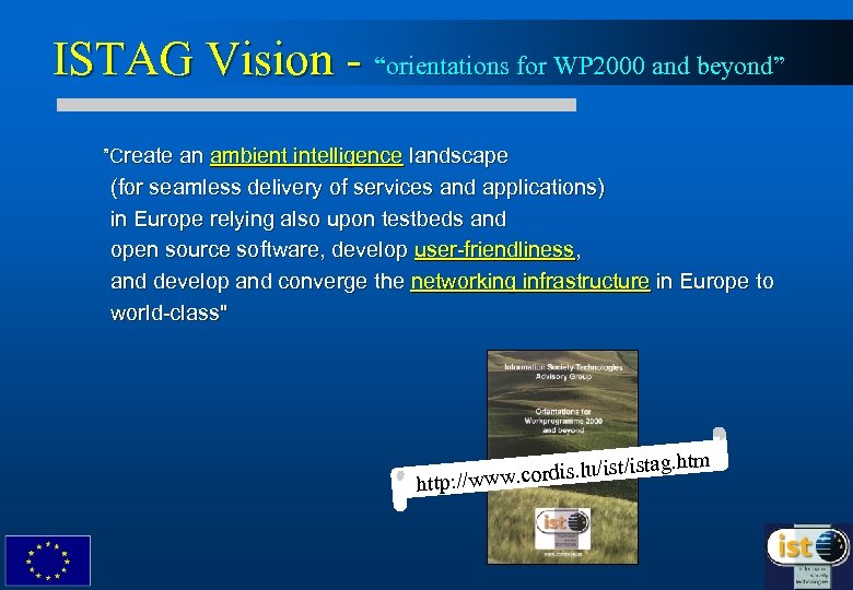 ISTAG Vision - “orientations for WP 2000 and beyond” ”Create an ambient intelligence landscape