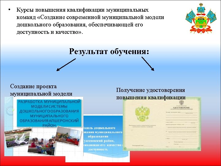  • Курсы повышения квалификации муниципальных команд «Создание современной муниципальной модели дошкольного образования, обеспечивающей