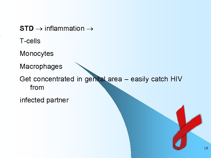 STD inflammation T-cells Monocytes Macrophages Get concentrated in genital area – easily catch HIV