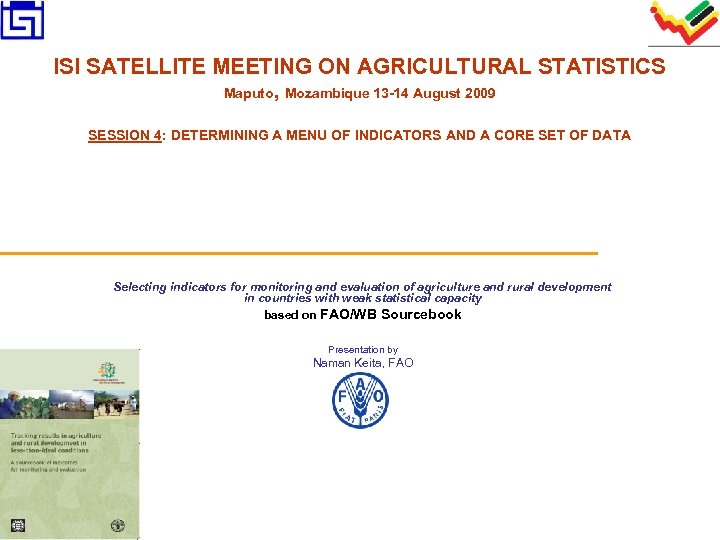 ISI SATELLITE MEETING ON AGRICULTURAL STATISTICS Maputo, Mozambique 13 -14 August 2009 SESSION 4: