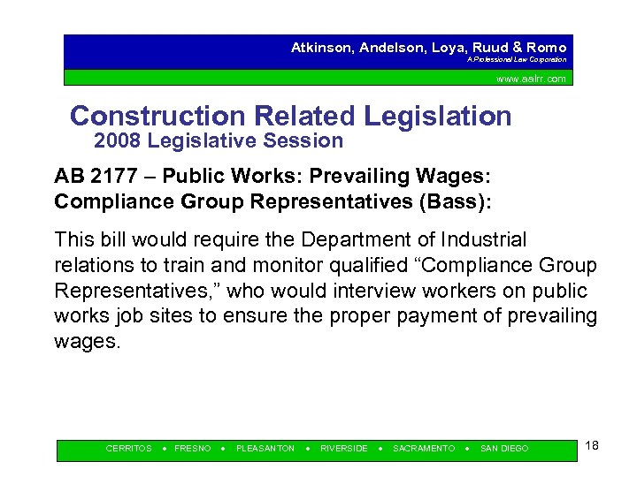 Atkinson, Andelson, Loya, Ruud & Romo A Professional Law Corporation www. aalrr. com Construction