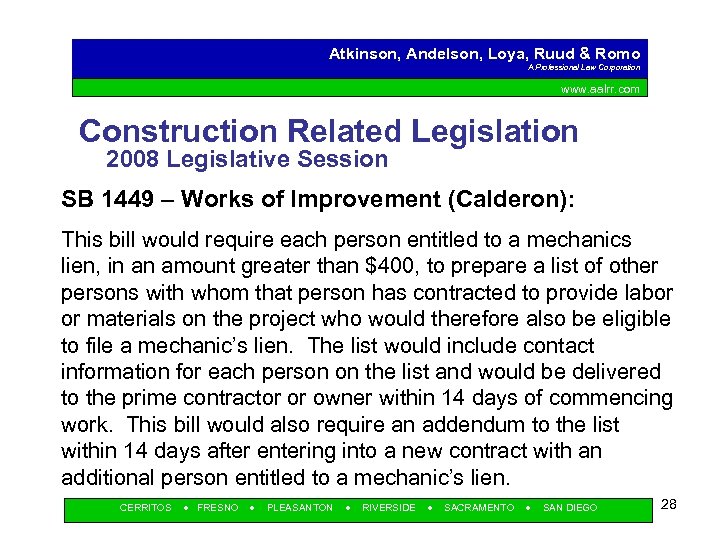 Atkinson, Andelson, Loya, Ruud & Romo A Professional Law Corporation www. aalrr. com Construction