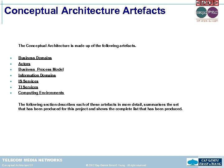 Conceptual Architecture Artefacts The Conceptual Architecture is made up of the following artefacts. ·