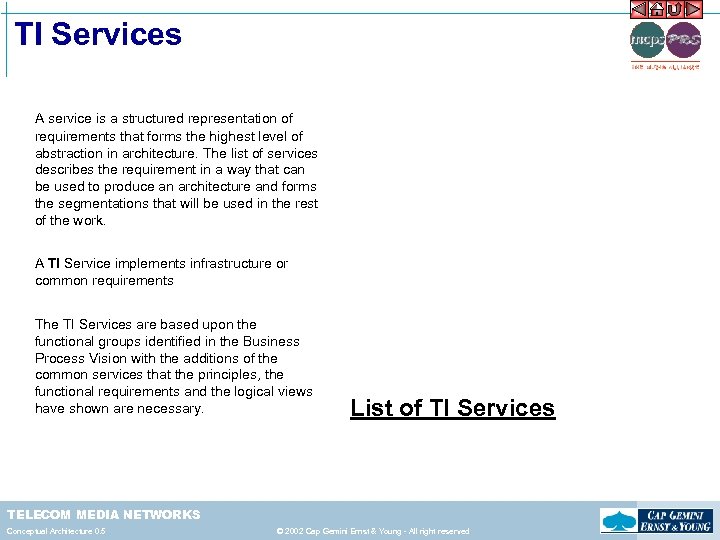 TI Services A service is a structured representation of requirements that forms the highest