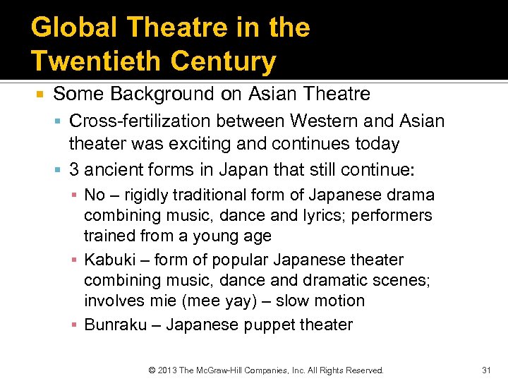 Global Theatre in the Twentieth Century Some Background on Asian Theatre Cross-fertilization between Western