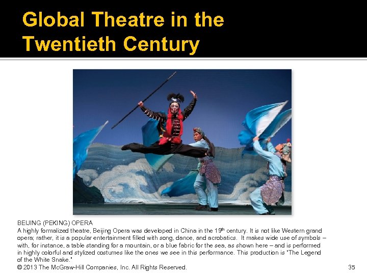 Global Theatre in the Twentieth Century BEIJING (PEKING) OPERA A highly formalized theatre, Beijing