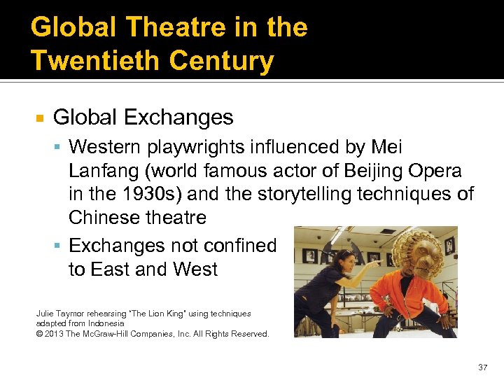 Global Theatre in the Twentieth Century Global Exchanges Western playwrights influenced by Mei Lanfang