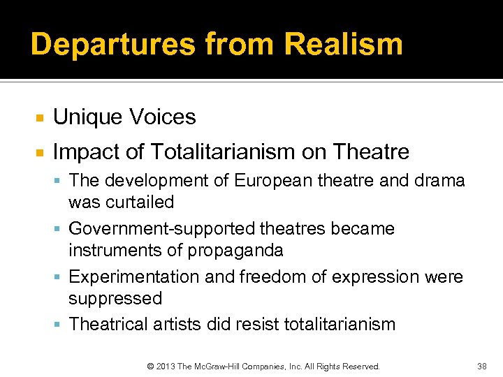 Departures from Realism Unique Voices Impact of Totalitarianism on Theatre The development of European