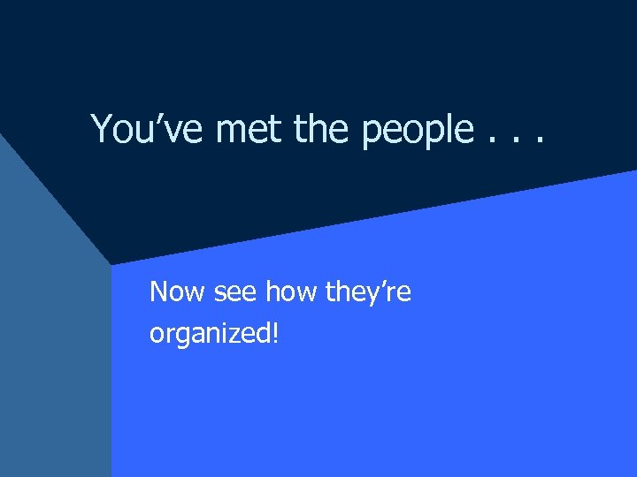 You’ve met the people. . . Now see how they’re organized! 