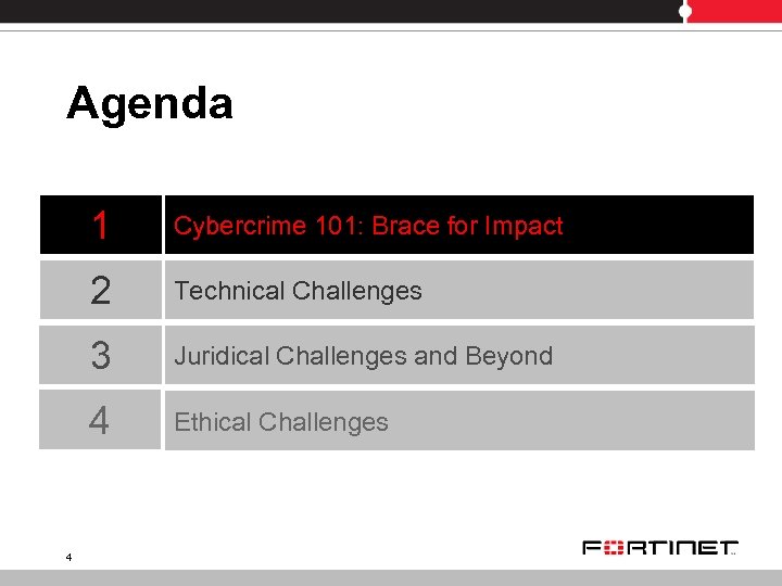 Agenda 1 2 Technical Challenges 3 Juridical Challenges and Beyond 4 4 Cybercrime 101: